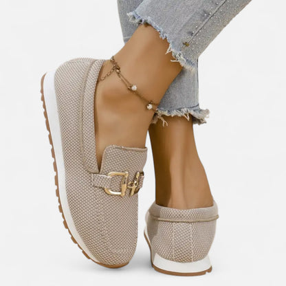 AlignWalk | Women’s Slip-On Loafers – Gold Detail, Lightweight All-Season Comfort