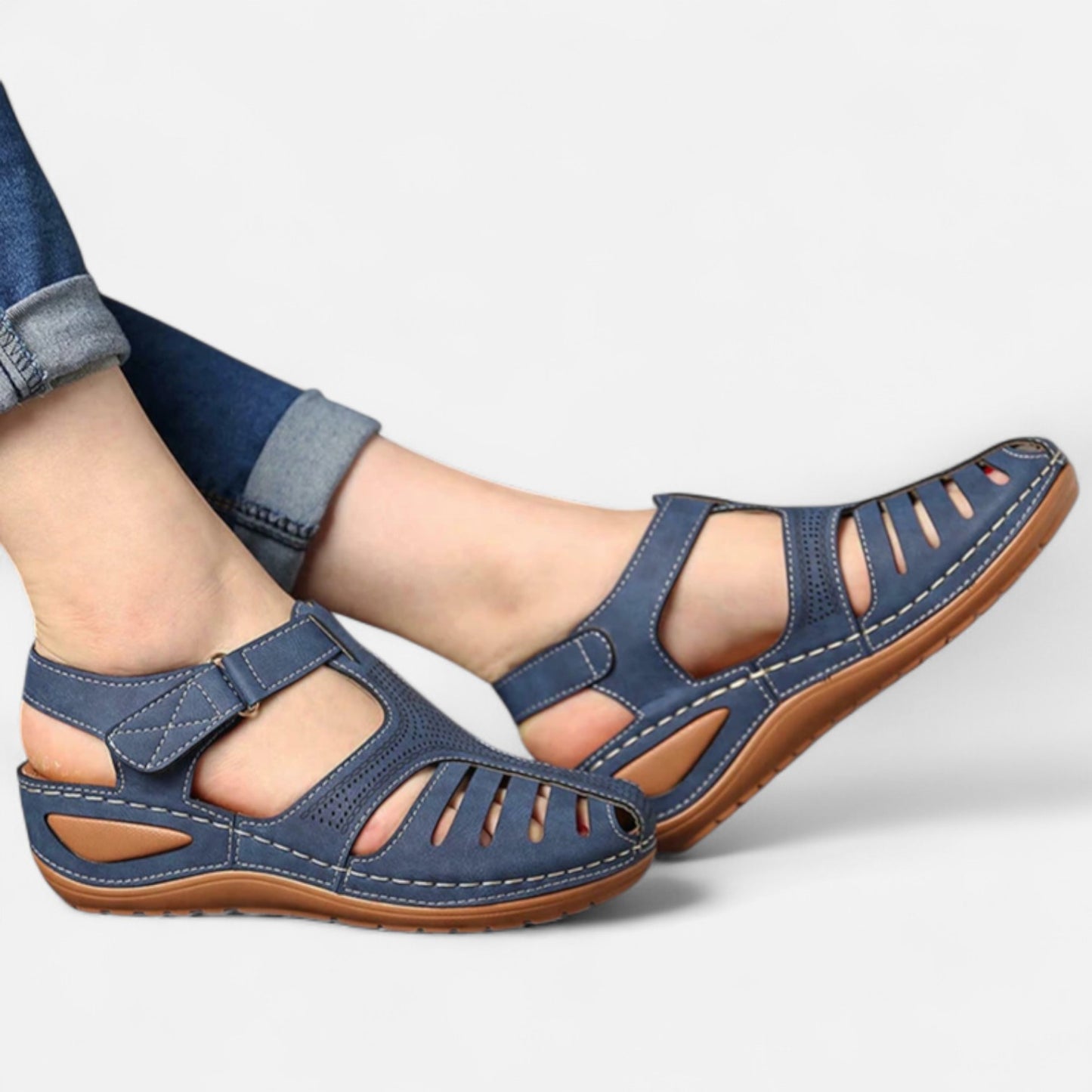 AlignWalk | Women’s Leather Cutout Sandals – Cushioned Wedge, Everyday Breathability