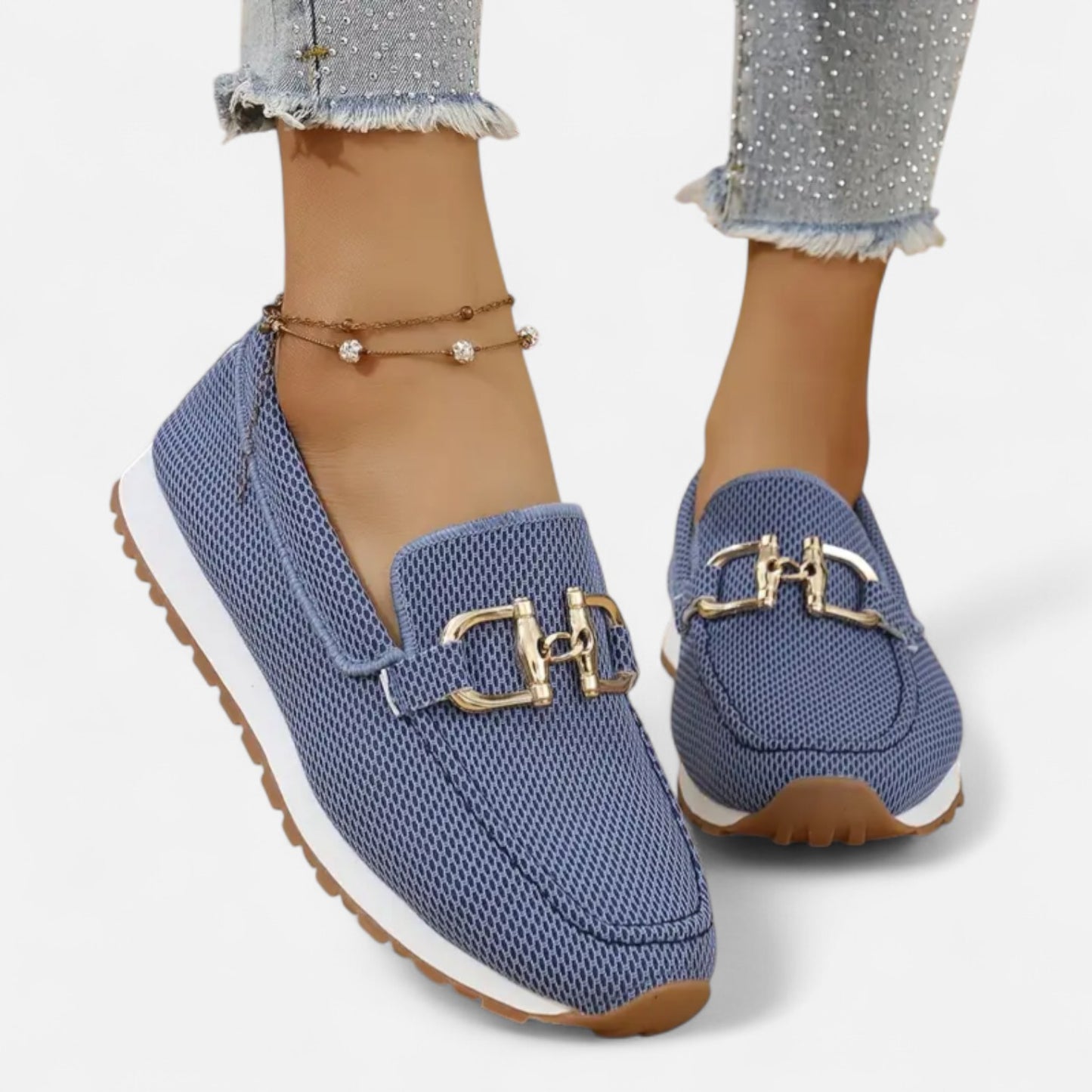 AlignWalk | Women’s Slip-On Loafers – Gold Detail, Lightweight All-Season Comfort