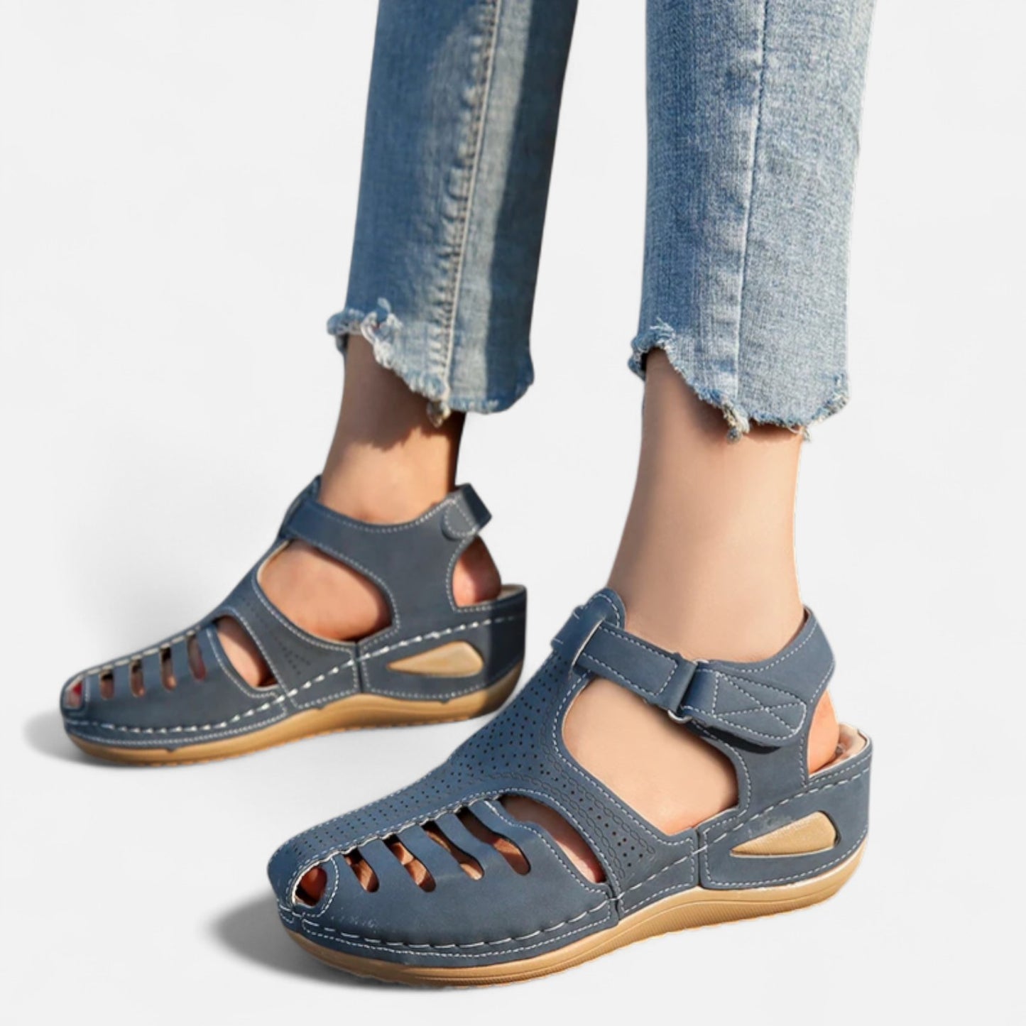 AlignWalk | Women’s Leather Cutout Sandals – Cushioned Wedge, Everyday Breathability