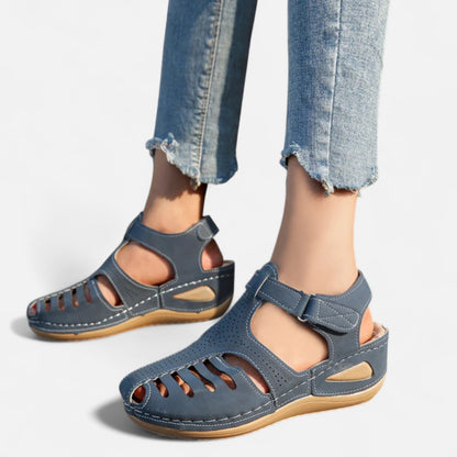 AlignWalk | Women’s Leather Cutout Sandals – Cushioned Wedge, Everyday Breathability