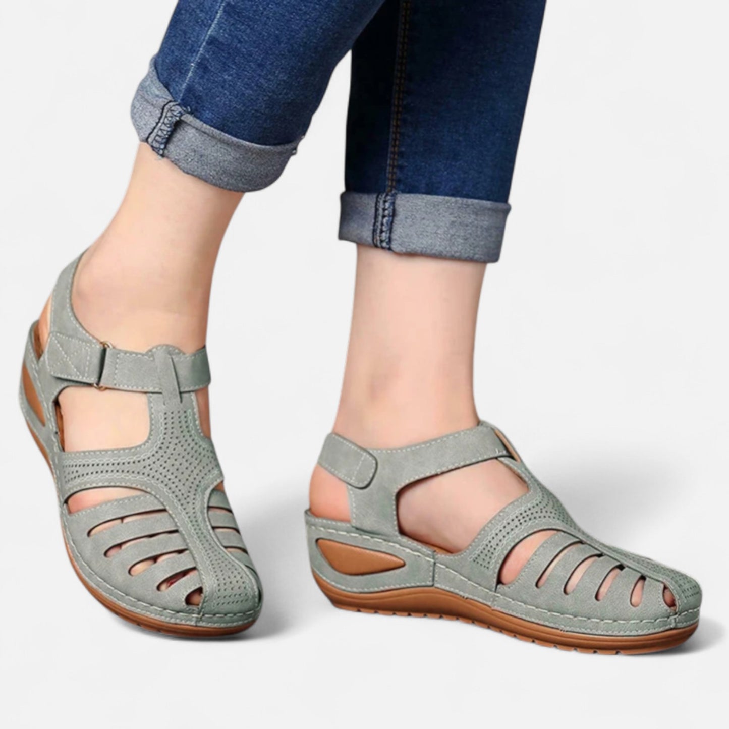 AlignWalk | Women’s Leather Cutout Sandals – Cushioned Wedge, Everyday Breathability