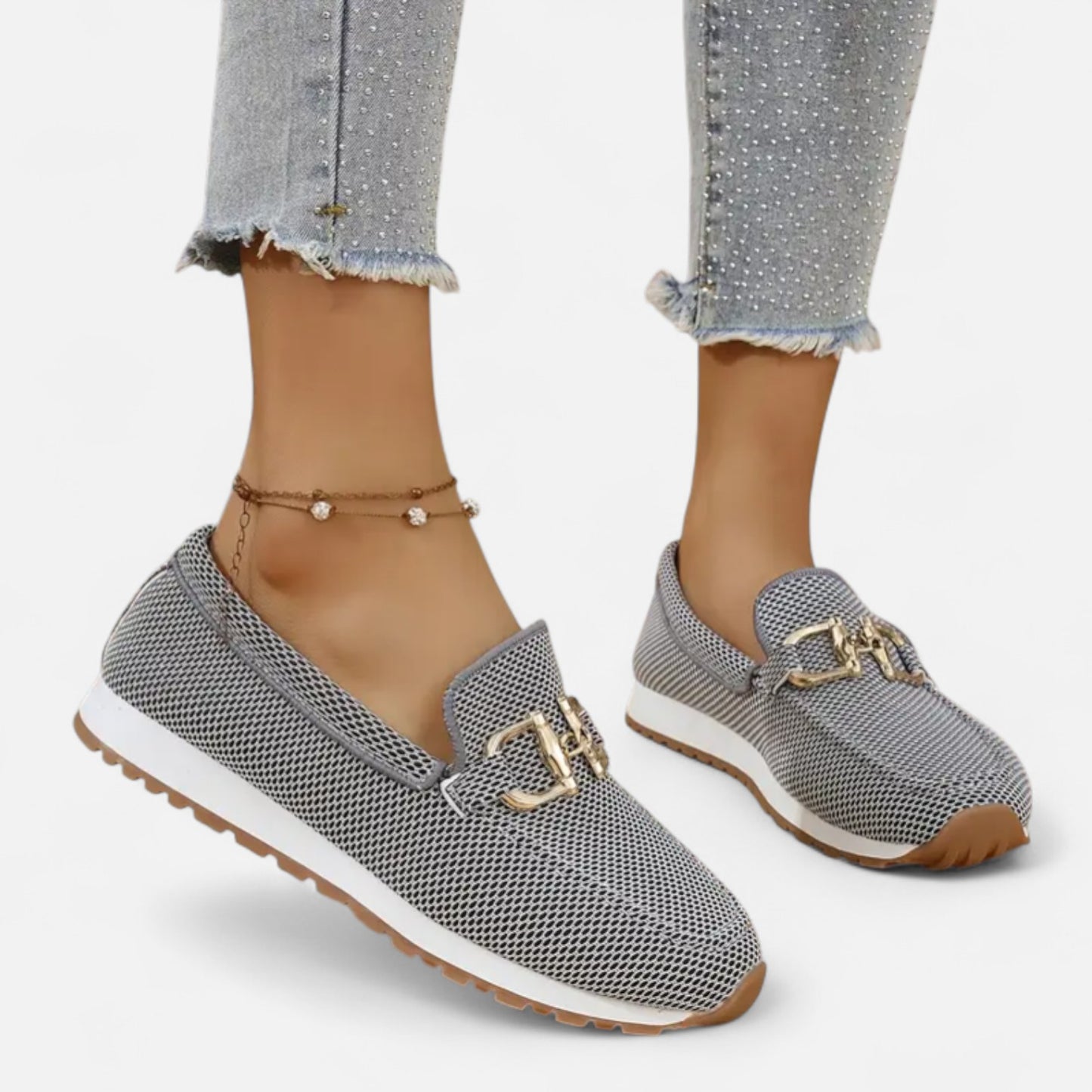 AlignWalk | Women’s Slip-On Loafers – Gold Detail, Lightweight All-Season Comfort