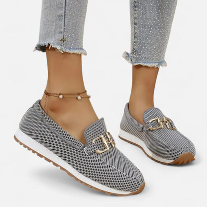 AlignWalk | Women’s Slip-On Loafers – Gold Detail, Lightweight All-Season Comfort