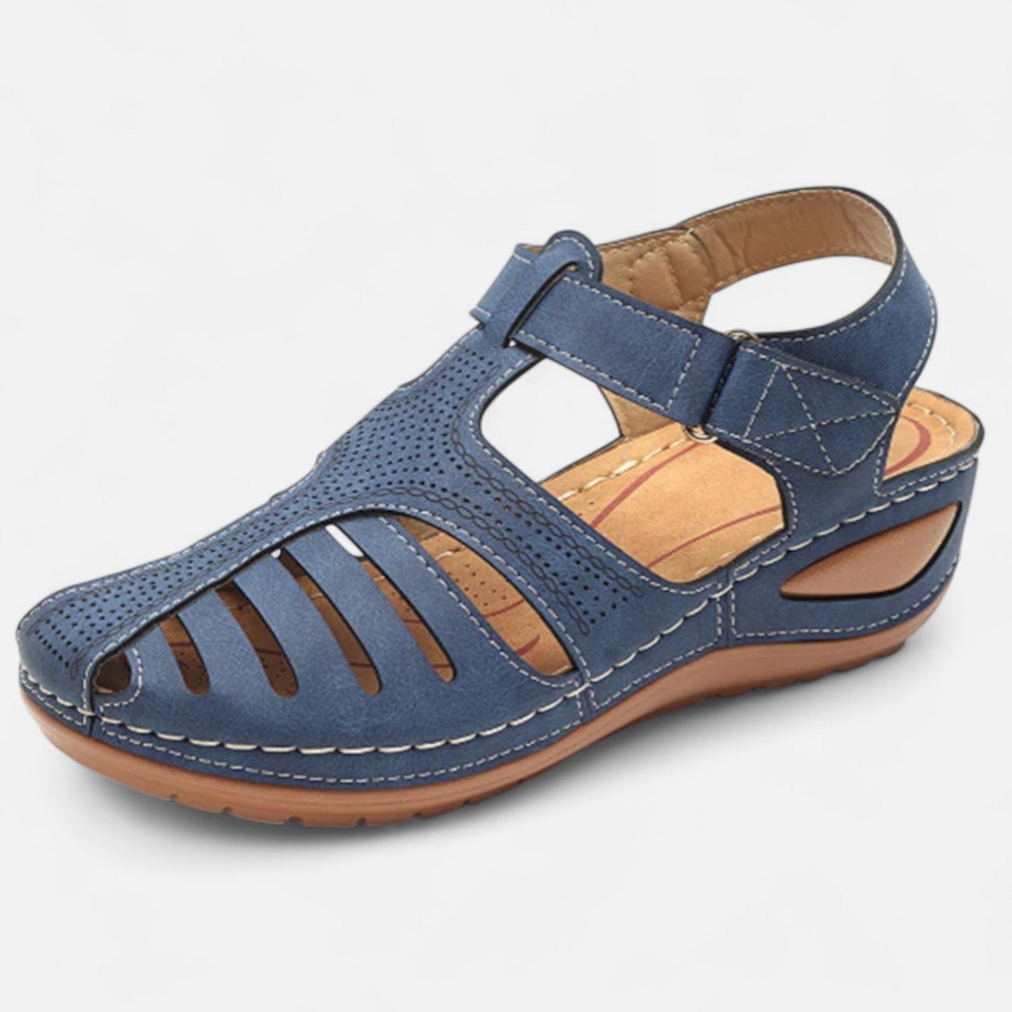 AlignWalk | Women’s Leather Cutout Sandals – Cushioned Wedge, Everyday Breathability