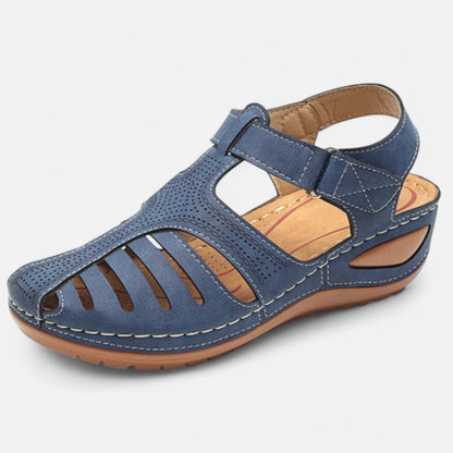 AlignWalk | Women’s Leather Cutout Sandals – Cushioned Wedge, Everyday Breathability