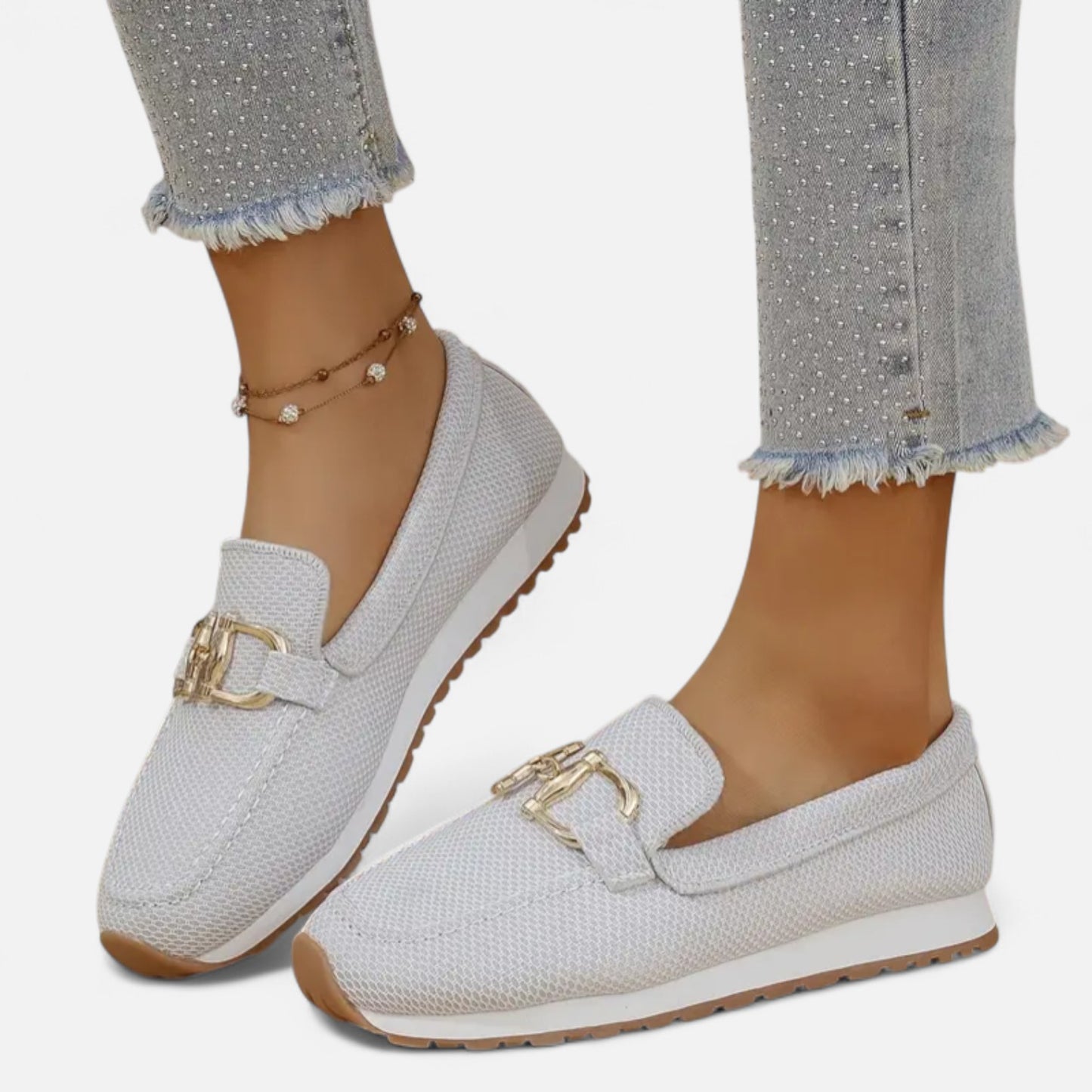 AlignWalk | Women’s Slip-On Loafers – Gold Detail, Lightweight All-Season Comfort