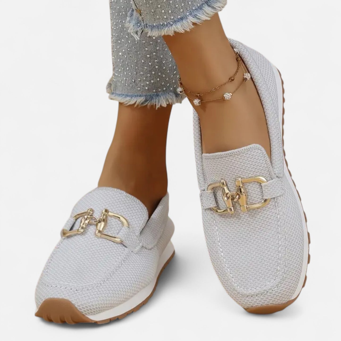 AlignWalk | Women’s Slip-On Loafers – Gold Detail, Lightweight All-Season Comfort