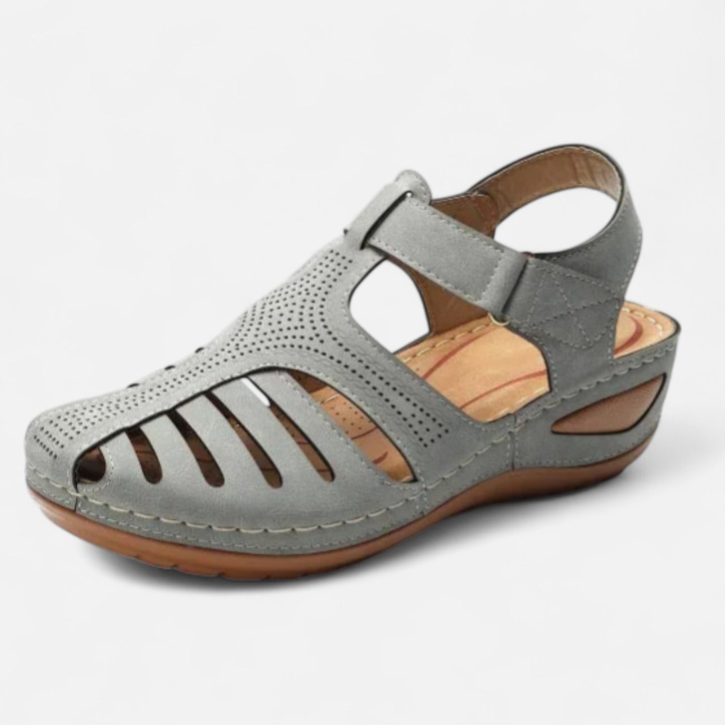 AlignWalk | Women’s Leather Cutout Sandals – Cushioned Wedge, Everyday Breathability