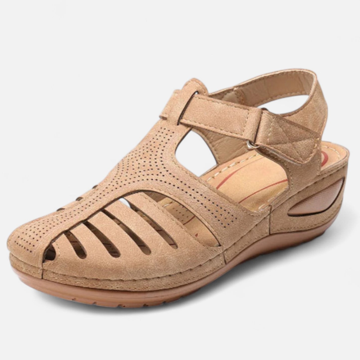 AlignWalk | Women’s Leather Cutout Sandals – Cushioned Wedge, Everyday Breathability