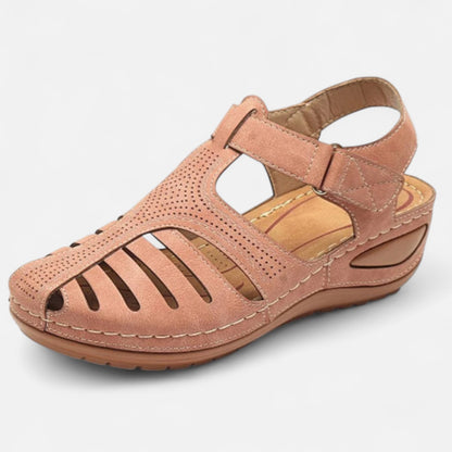 AlignWalk | Women’s Leather Cutout Sandals – Cushioned Wedge, Everyday Breathability