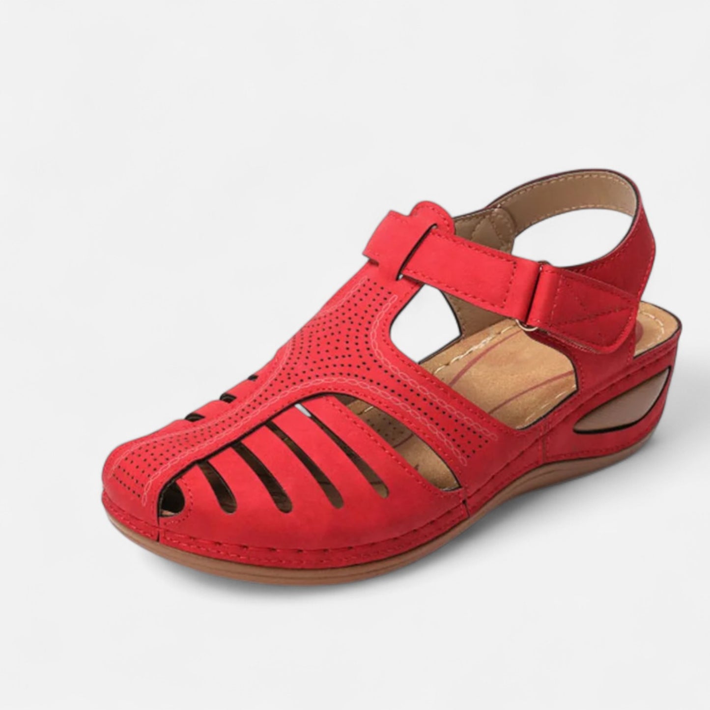 AlignWalk | Women’s Leather Cutout Sandals – Cushioned Wedge, Everyday Breathability