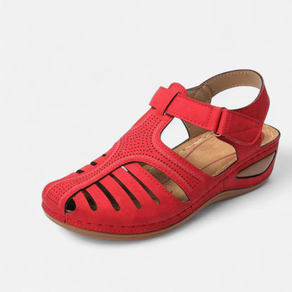 AlignWalk | Women’s Leather Cutout Sandals – Cushioned Wedge, Everyday Breathability